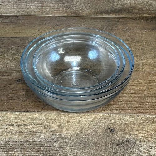 3 Vintage Anchor Hocking Ovenware Nesting Mixing Bowls 1/1.5/2.5 Quarts