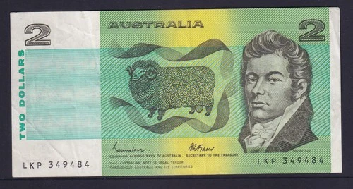 AUSTRALIAN BANKNOTE: 1985 $2 JOHNSTON / FRASER CIRCULATED #LF249/41