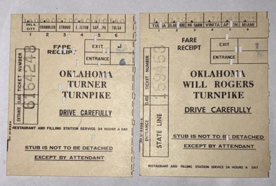 Vintage Ticket Stub Oklahoma Will Rogers Turnpike Fare Receipt