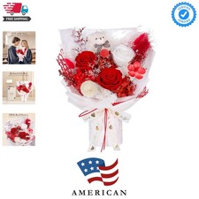 Preserved Flowers Bouquet with Bear, 3 Real Forever Flowers for Delivery, Lon...