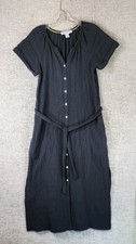 Tommy Bahama Island Soft Cotton Gauze Midi Shirtdress Womens S Black Belted