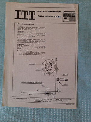 ITT  POLO Cassette  Player 109LA Service Information Circuit Diagram