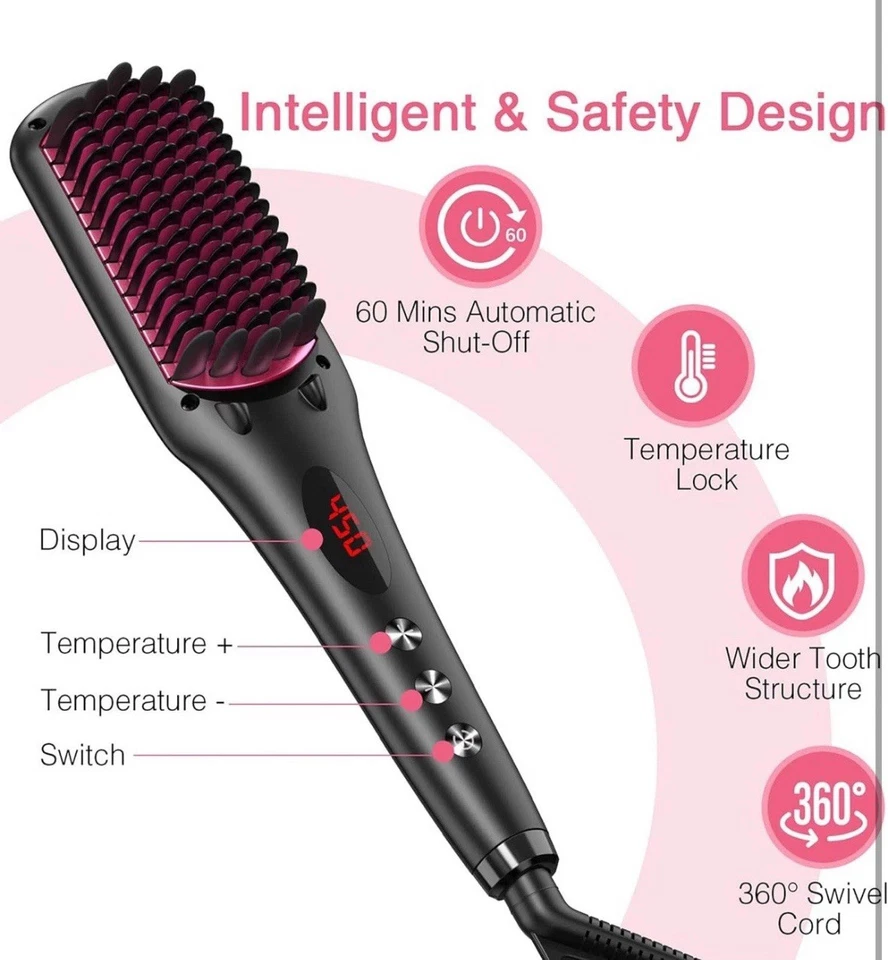 Hair Straightener Hot Brush Comb Wide 3D Teeth For Curly Hair Double Ionic 230C - Image 2 of 4
