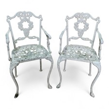 Pair Antique Style Cast Metal Garden Chairs Ornate Grape Vine Patio Bistro Seats