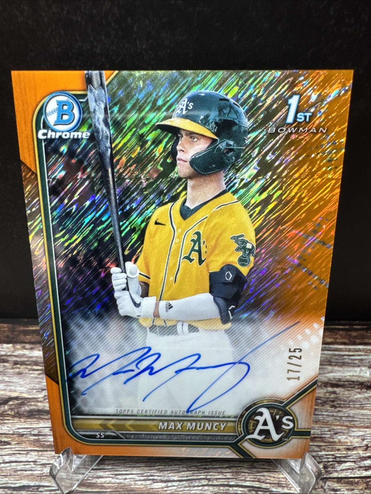 2022 Bowman Max Muncy Orange Shimmer Chrome Prospect Auto /25 #CPA-MMU (RC)