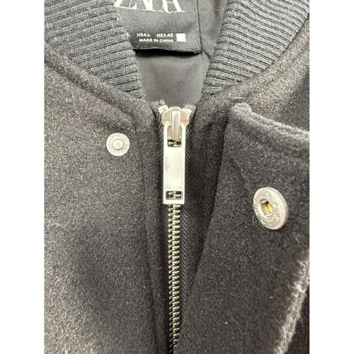Zara Bomber Jacket Men Large Black Textured Full Zip Snap Closure Outerwear image 5