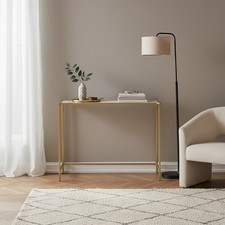 Consolle Ingresso Acciaio e Vetro Temperato 100x35.5x80cm Bianco e Oro DecHome