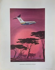 DOUGLAS DC-9 FANJET EAST AFRICAN LITHOGRAPH PRINT  16 X20 INCHES 1970