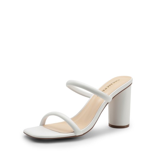 Women Square Open Toe High Chunky Block Heel Slide Sandals for Wedding Party - Picture 33 of 44