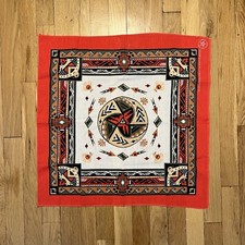 Vintage Wamcraft Geometric Aztec Art Red White 21.5x21.5 Handkerchief