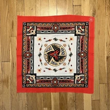 Vintage Wamcraft Geometric Aztec Art Red White 21.5x21.5 Handkerchief