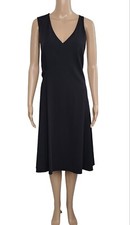 VERA WANG COLLECTION Black Stretch Wool Blend Asymmetrical Sleeve V Neck Dress 8