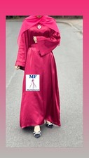 Womens Ladies Plain Satin Abaya With Pockets Belt Tie in cherry