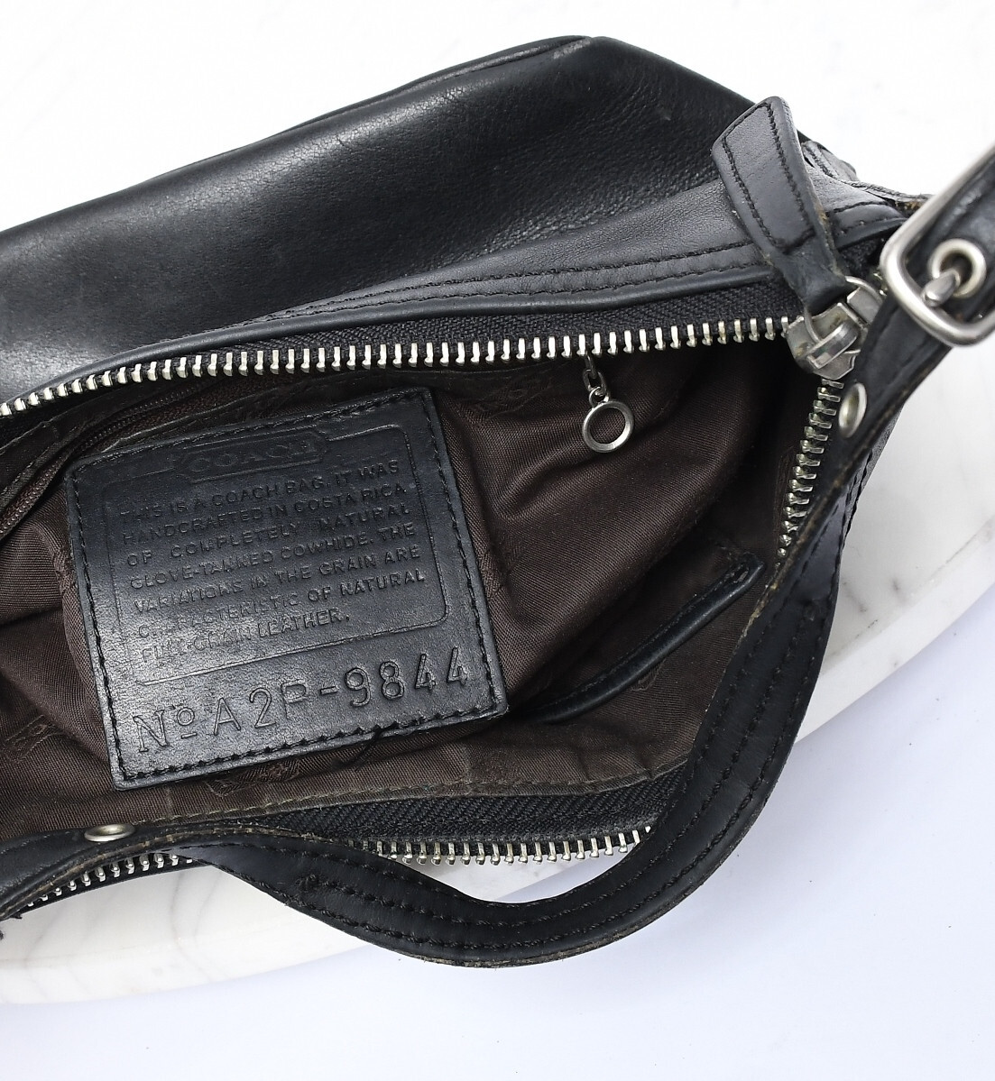 バッグ Old Coach 9844 Shoulder bag Leather y2k Y2K Coach Hobo Sleek #9844 Mini Demi Black Leather Baguette Hand