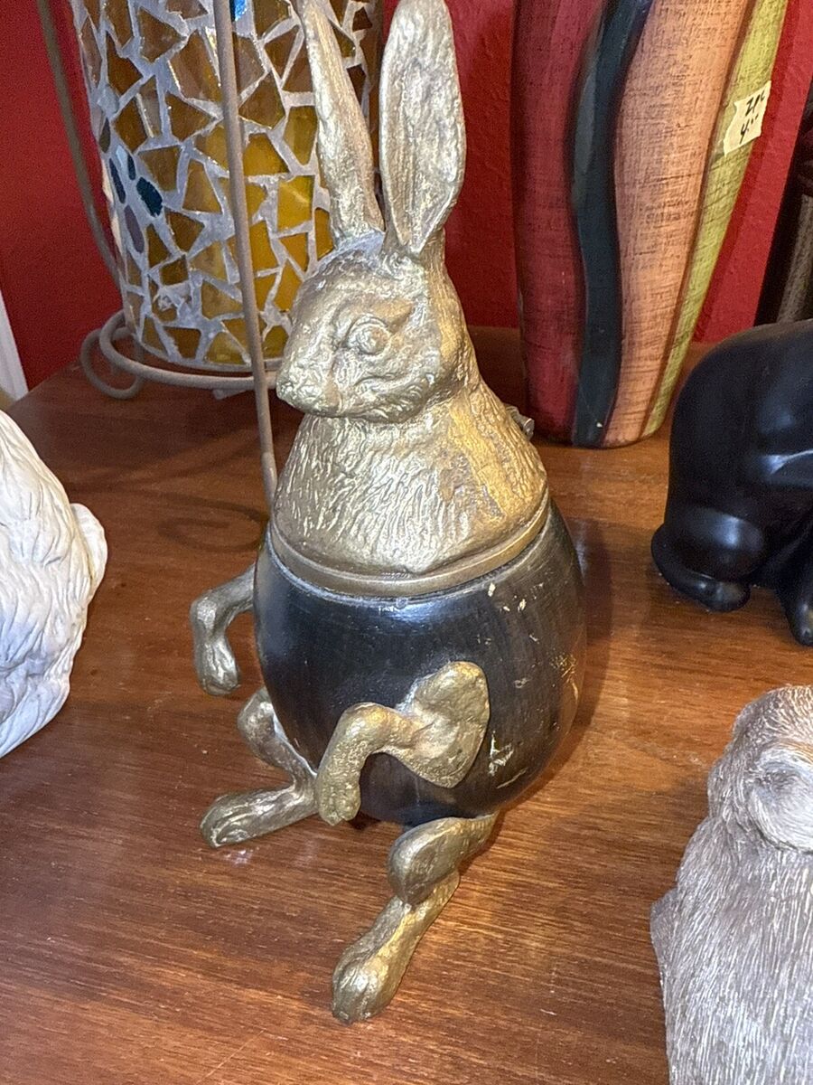 RABBIT TRINKET BOX VINTAGE ARTHUR COURT BRASS BRONZE WOOD