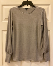 Ann Taylor long sleeve sweater ivory charcoal striped Nautical Women s SZ S GUC