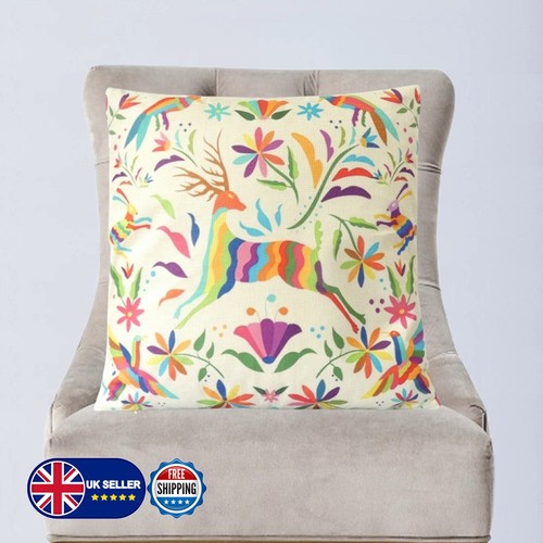 Multi-coloured Otomi Deer Cushion Cover Retro Abstract Decorative Mexican Gift - Picture 8 of 12