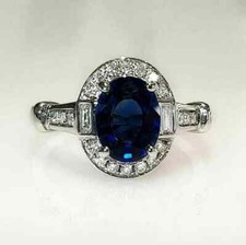 3.10 Ct Natural Sapphire Diamond Engagement Wedding Ring 14K White Gold Size 7