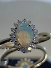 9ct Yellow Gold Natural Opal and Diamond Cluster Ring,  Sizes J to Q (287O)