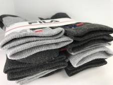 FILA Socks - Boys Gray Charcoal Crew Socks - 6 PACK - size 4 to 10 - 36 MSRP