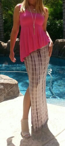 Maya Antonia-TALL SIZE- Sexy-Tie-Dye Grey-White Maxi Skirt w/Rushing and Slit - Picture 1 of 6