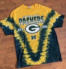 Vintage Green Bay Packers Shirt Men's 2XL Tie Dye Yellow Green White Tee