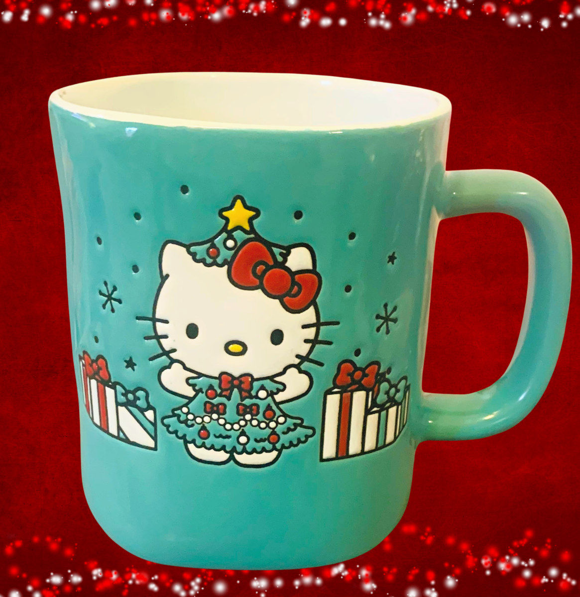 Sanrio Hello Kitty Christmas Holiday Green Ceramic Mug Christmas Tree Dress  Cup