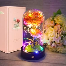QUELIEN Pink Carnation in A Glass Dome LED Lights Artificial Flower Carnation...