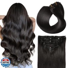 SUYYA Real Human Hair Clip in Extensions - 7 Pcs Straight Remy Hair Clip ins