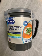 2X Microwave Soup Or Food Mug 700ml Container With Clip Lock Airtight Lid. Grey