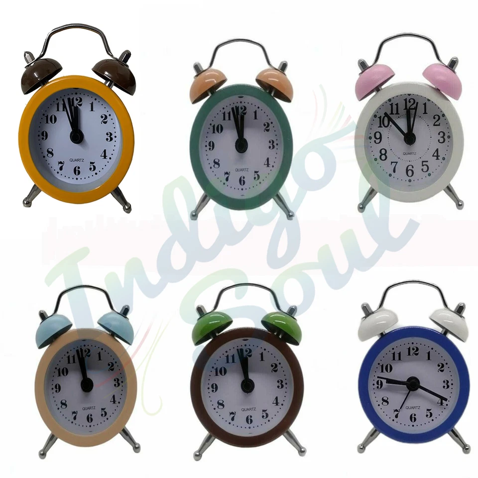 Classic Double Bell Mini Alarm Clock Quartz Movement Bedside Night Clock UK - Image 4 of 4
