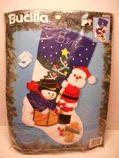 Bucilla Felt Applique Jeweled Christmas Stocking Kit SANTA  FROSTY SNOWMAN NEW