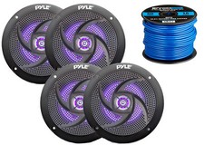 4x Pyle Marine 4" 2-Way Waterproof Black LED Speakers, 16-G 50 Foot Tinned Wire