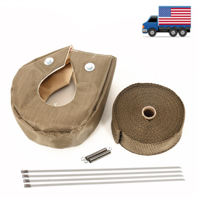 T4 Titanium Turbo Heat Shield Blanket Cover+ 2'' 50FT Exhaust Header Wrap Tape