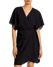 Lucy Paris Womens XS Kellan Black Knee-Length Ring Solid Wrap Dress