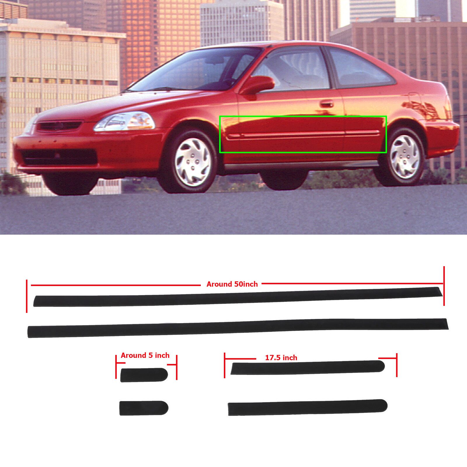 Thin Body Side Door protective moldings Panel Molding For Civic 96-00 2dr