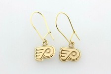 10K Yellow Gold Philadelphia Flyers NHL Logo Hockey Dangle Earrings  