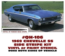 QH-106 1969 CHEVELLE SS - SIDE BODY STRIPE KIT - VINYL DECAL or PAINT STENCIL