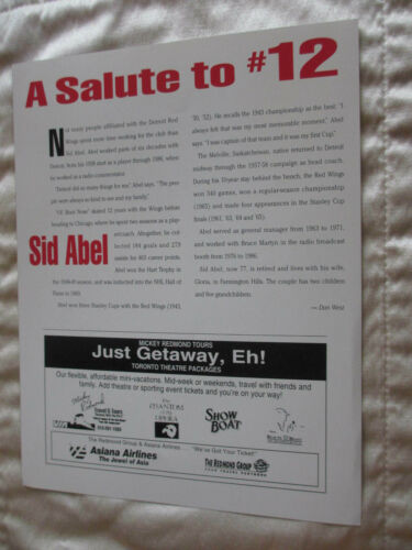 Inserto de programa autografiado de la corte Sid Abel #12 Detroit Red Wings - Imagen 3 de 3