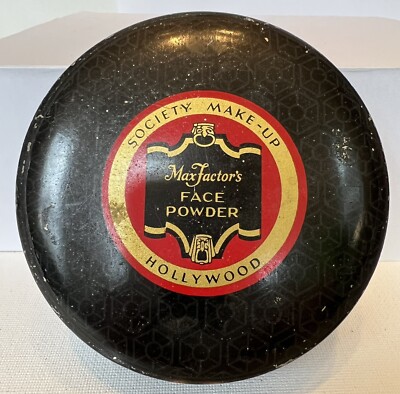 Vtg Tin 1930s-40s Max Factor's Society Make-Up Hollywood Face Powder Empty (G5)