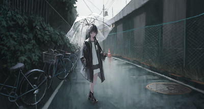 Anime girls art 2d portrait kgmnx umbrella bicycle open CCG Gaming Mat Desk