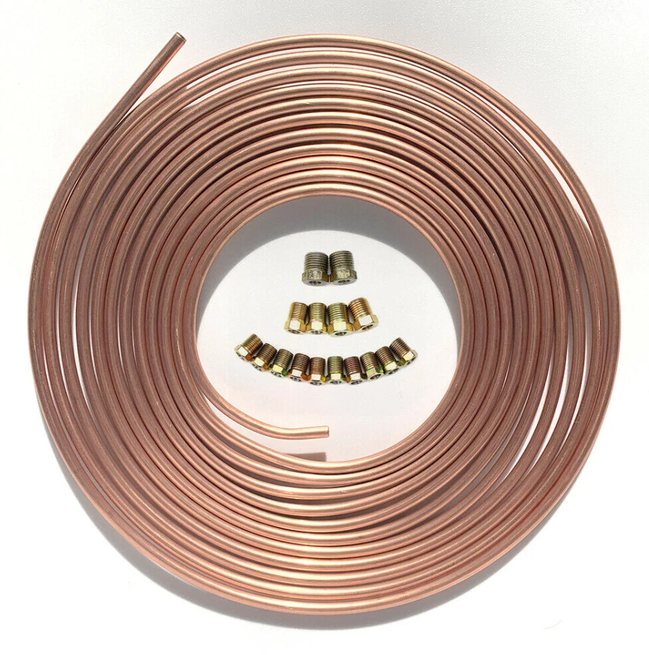 Kit de tubería de línea de freno de cobre de hierro para envío de EE. UU. 3/16" OD 25 pies bobina rollos todos los accesorios Foto 3 de 4