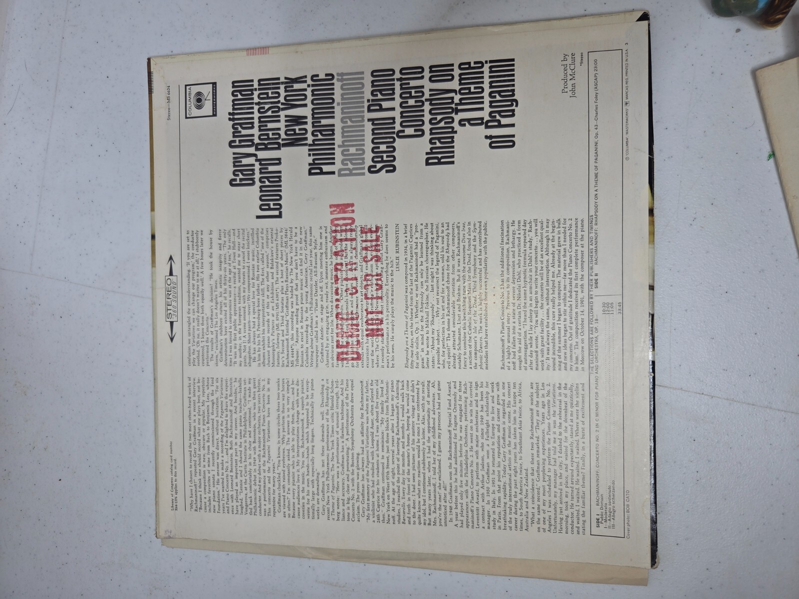 Gary Graffman Leonard Bernstein NY Philharmonic Rachmaninoff Second Piano Vinyl thumbnail 4