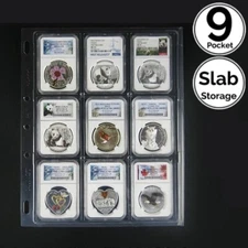 1 Pack 9 Pocket Slab Coin Holder Sturdy Page Sheet 4 NGC PCGS ANACS etc