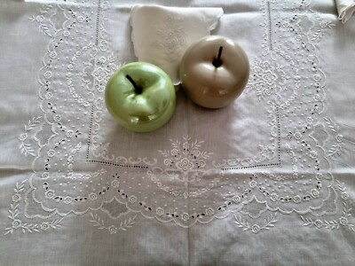 Reichhaltige Tischdecke x12 Stickerei aus reinem Leinen mit Stickerei Punto Pieno Hand tablecloth