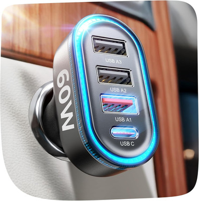 LISEN 60W USB C Car Charger,Travel Essentials 4-Port Super Fast Charging Type C