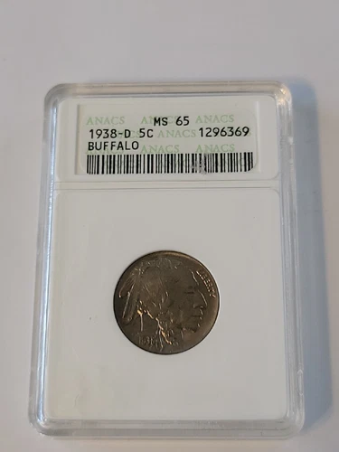 MS65 1938-D Buffalo Nickel Vintage ANACS Slab 1596