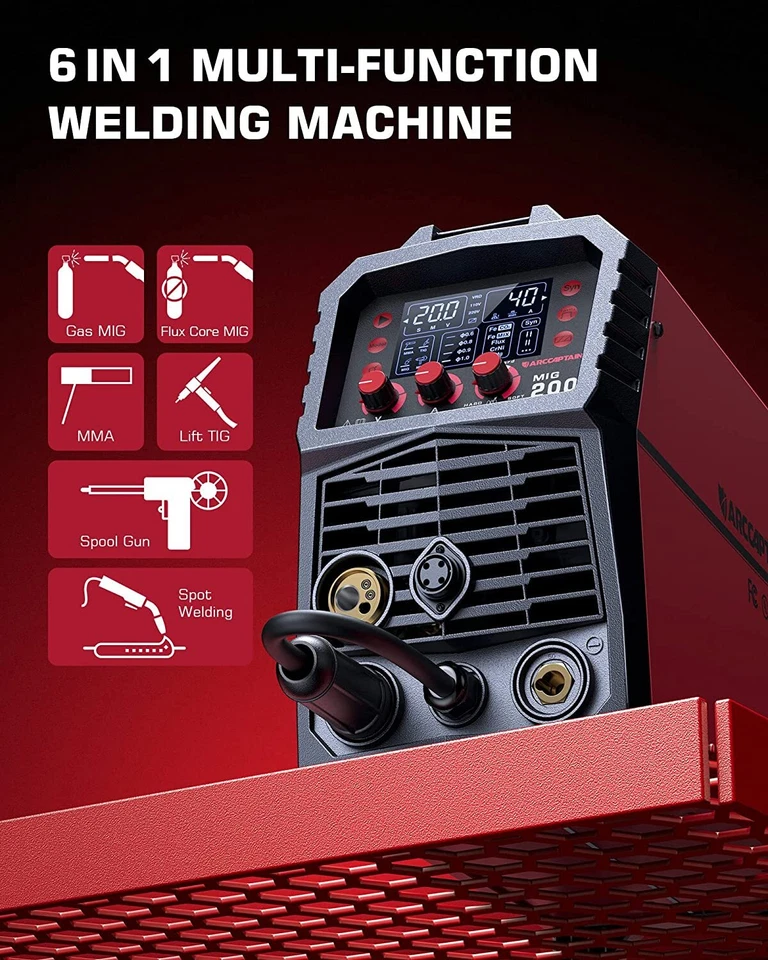 ARCCAPTAIN MIG Welder, 200Amp 6in1 Gas MIG/Gasless Flux Core MIG/Stick/Lift TIG - Image 4 of 4