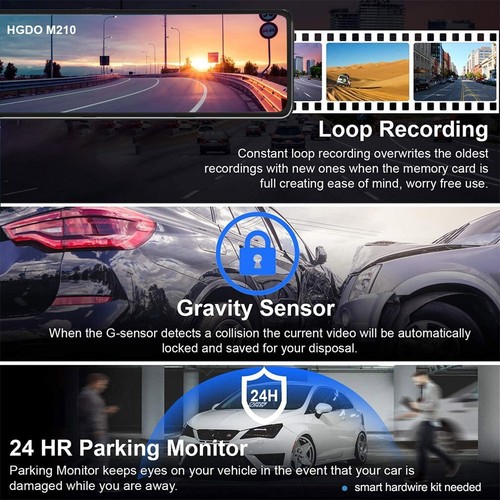 12 Inch 3 Channel Dash Cam Carplay & Android Auto 2.5K wifi GPS Rearview Mirror - Picture 14 of 15