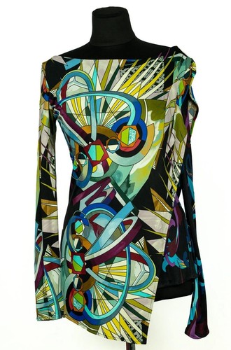 Versace Collection IT 42 Baroque Geometric Layered Asymmetric Long Sleeve Top